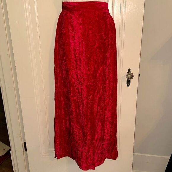 Vintage homemade/handmade crushed red velvet straight maxi skirt - Picture 1 of 8